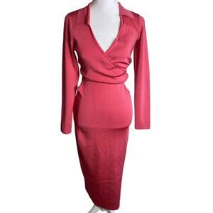 NWT CULT GAIA DRESS PINK MIDI CRISTINA KNIT TIE BACK CUT OUT LONG SLEEVE